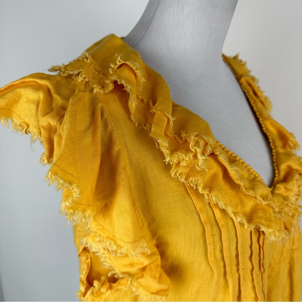 Fatherty Yosepha Marigold Yellow Linen Ruffle Top Size Large - Picture 6 of 12